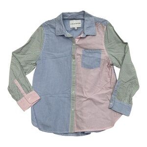 Lola River Button Down Multicolor Striped Top - Womens Size XL